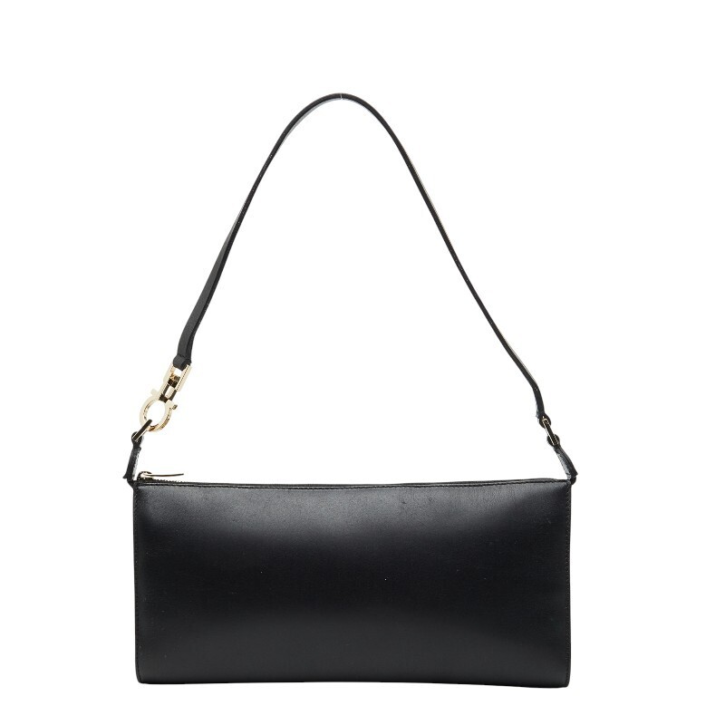 Salvatore Ferragamo Gancini Hobo Shoulder Bag Black Leather